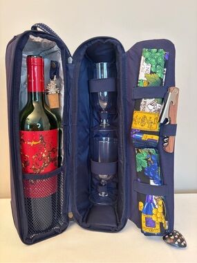 Picnic at Ascot Wine Bottle Insulated Tote Set - Glasses, Napkins & Corkscrew